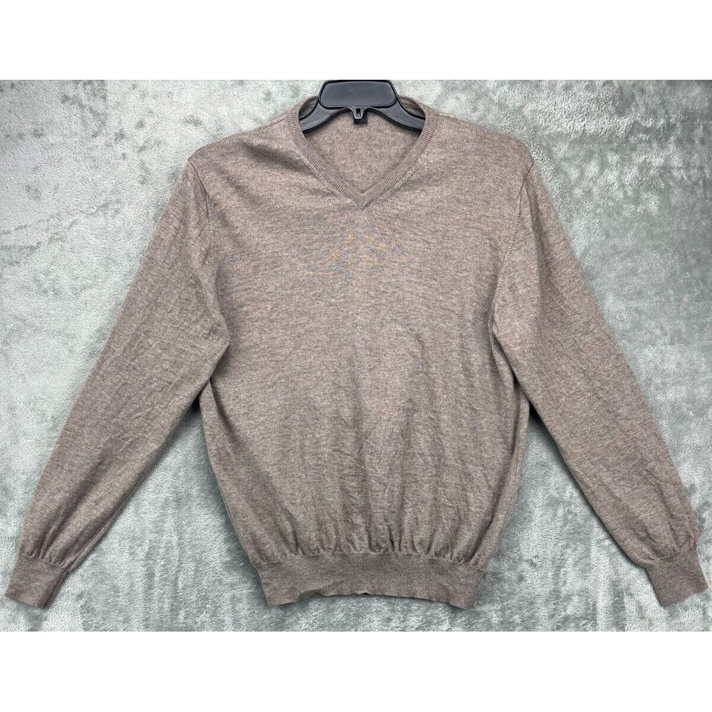 Paolo Mondo Mens Sweater Brown‎ XL V-neck Merino Wool  Long Sleeve